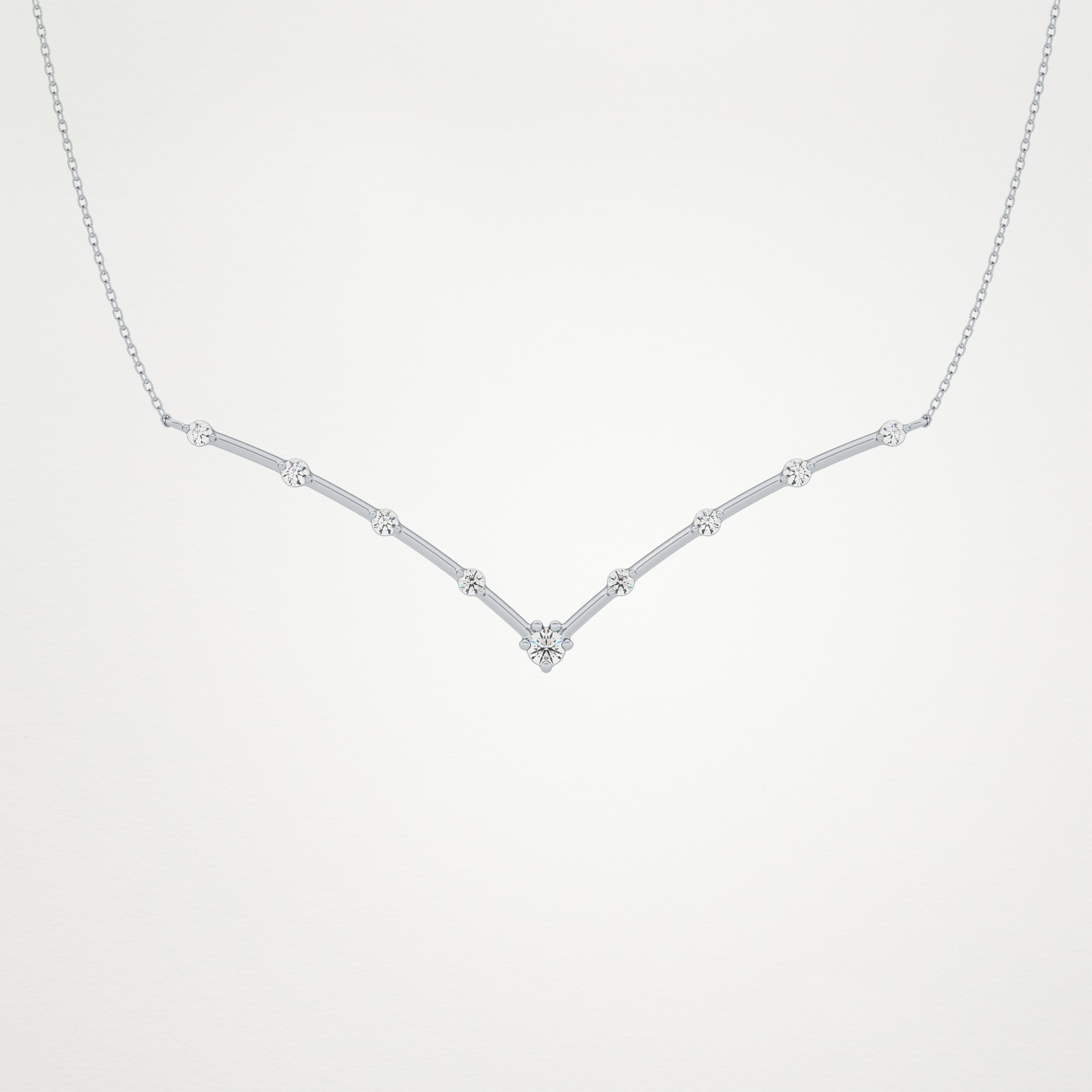 0.33 TCW Round Lab Grown Diamond Multi Stone V-Shaped  Necklace