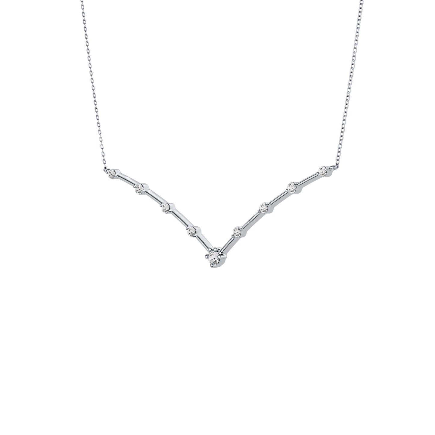 0.33 TCW Round Lab Grown Diamond Multi Stone V-Shaped  Necklace