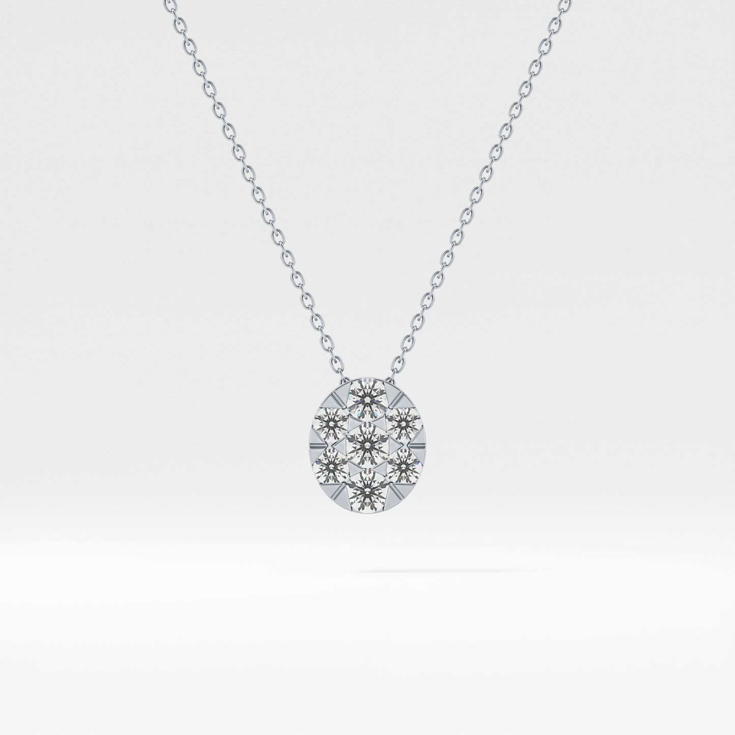 0.54 TCW Round Lab Grown Diamond Multi Stone Oval Pendant Necklace