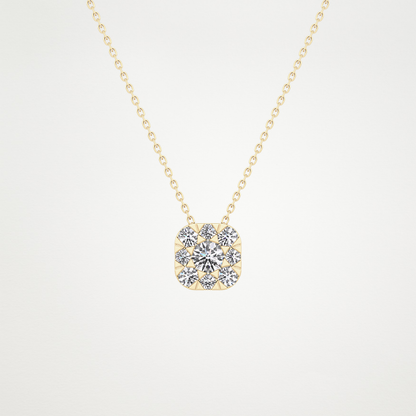 1.16 TCW Round Lab Grown Diamond Multi Stone Cushion Pendant Necklace