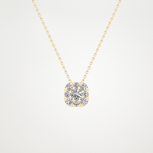 1.16 TCW Round Lab Grown Diamond Multi Stone Cushion Pendant Necklace