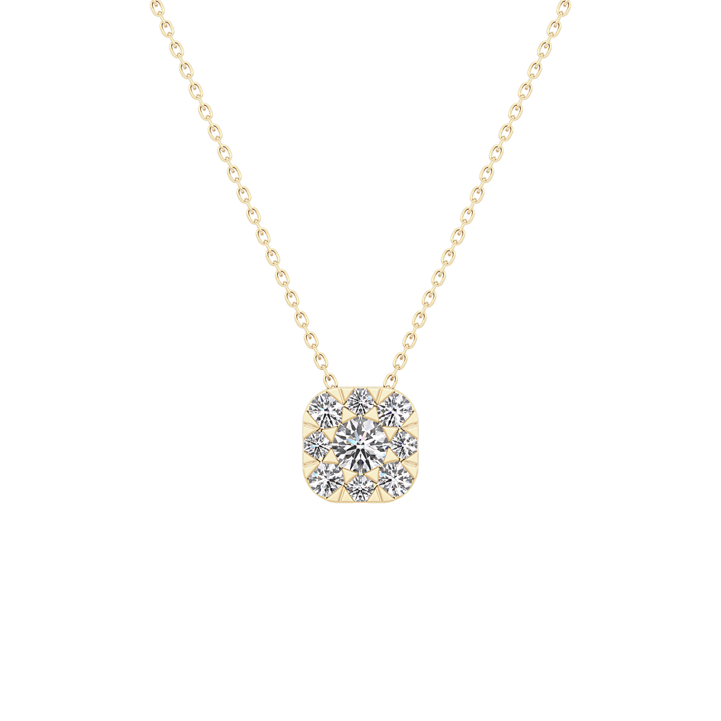 1.16 TCW Round Lab Grown Diamond Multi Stone Cushion Pendant Necklace