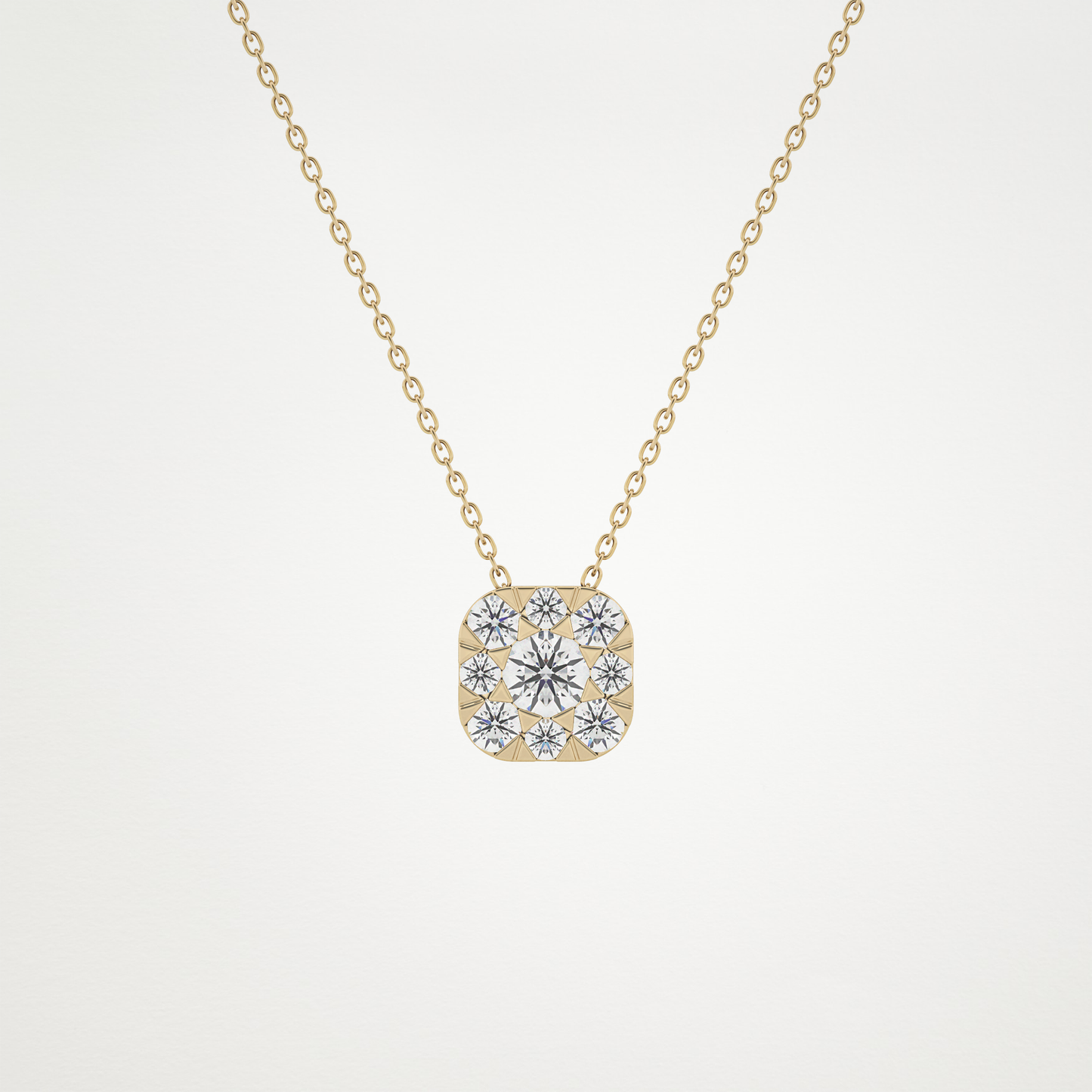 1.16 TCW Round Lab Grown Diamond Multi Stone Cushion Pendant Necklace