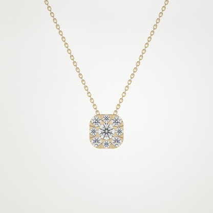 1.16 TCW Round Lab Grown Diamond Multi Stone Cushion Pendant Necklace