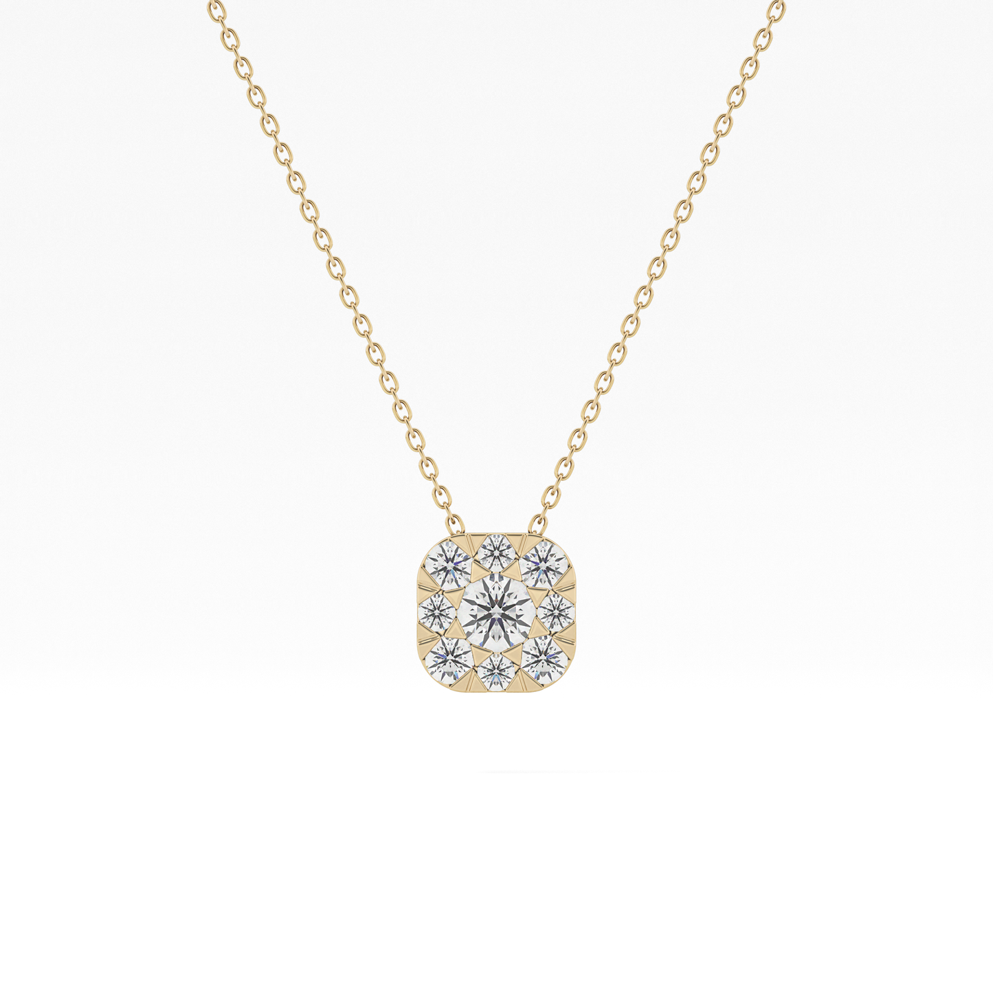 1.16 TCW Round Lab Grown Diamond Multi Stone Cushion Pendant Necklace