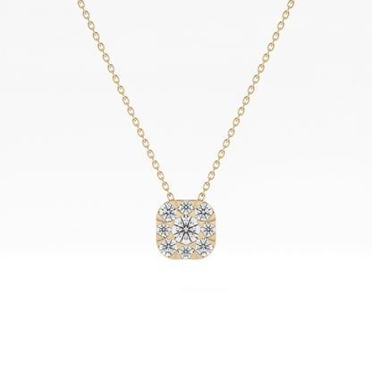 1.16 TCW Round Lab Grown Diamond Multi Stone Cushion Pendant Necklace