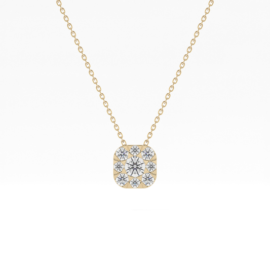 1.16 TCW Round Lab Grown Diamond Multi Stone Cushion Pendant Necklace