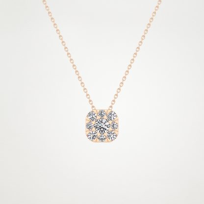 1.16 TCW Round Lab Grown Diamond Multi Stone Cushion Pendant Necklace