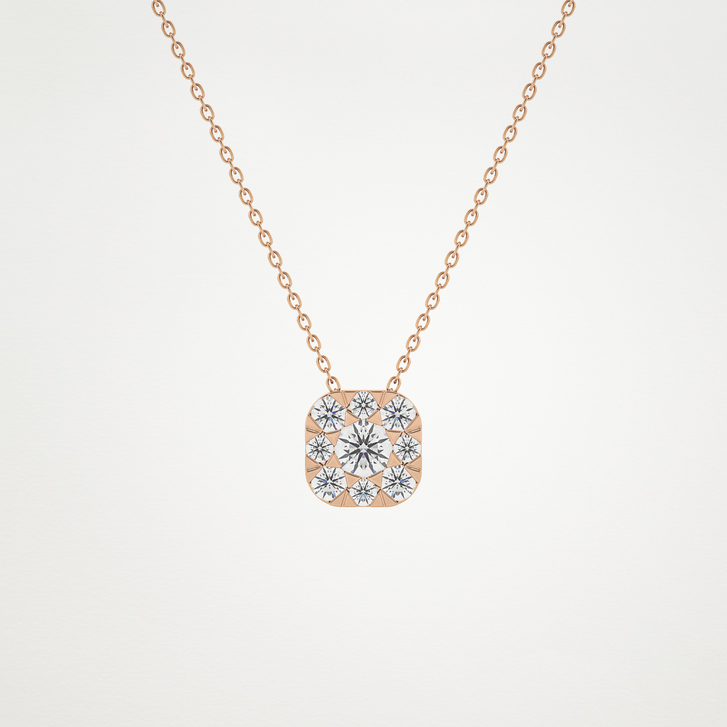 1.16 TCW Round Lab Grown Diamond Multi Stone Cushion Pendant Necklace