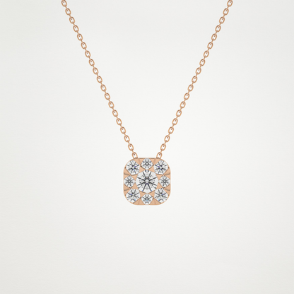 1.16 TCW Round Lab Grown Diamond Multi Stone Cushion Pendant Necklace