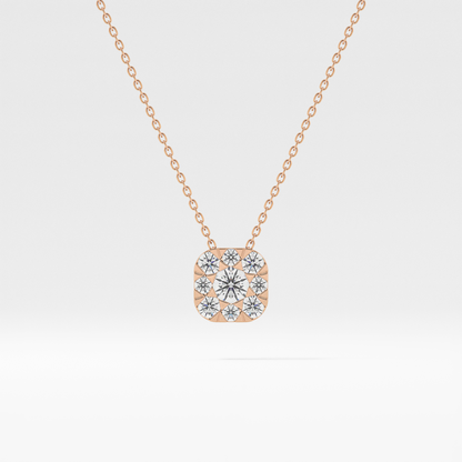 1.16 TCW Round Lab Grown Diamond Multi Stone Cushion Pendant Necklace