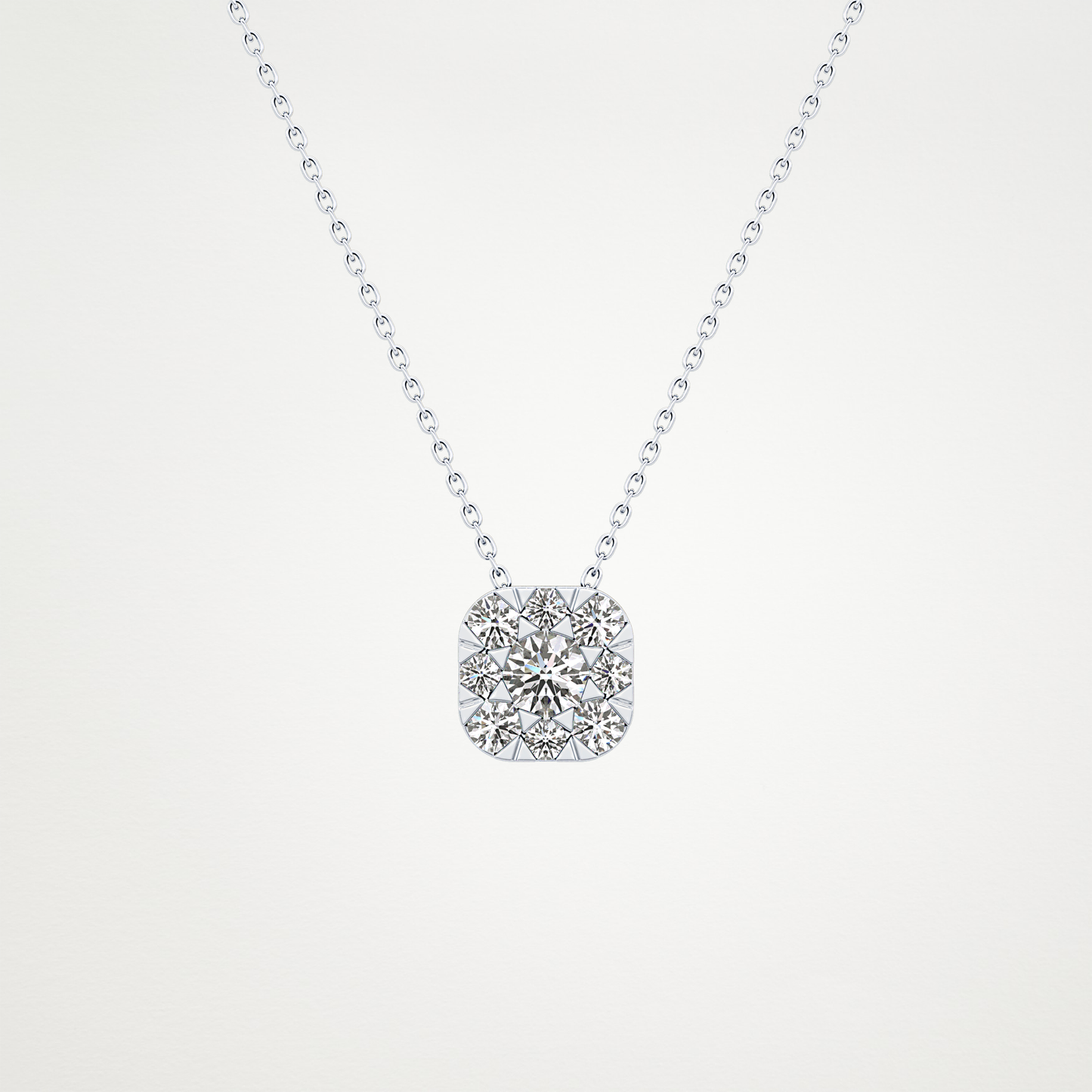 1.16 TCW Round Lab Grown Diamond Multi Stone Cushion Pendant Necklace