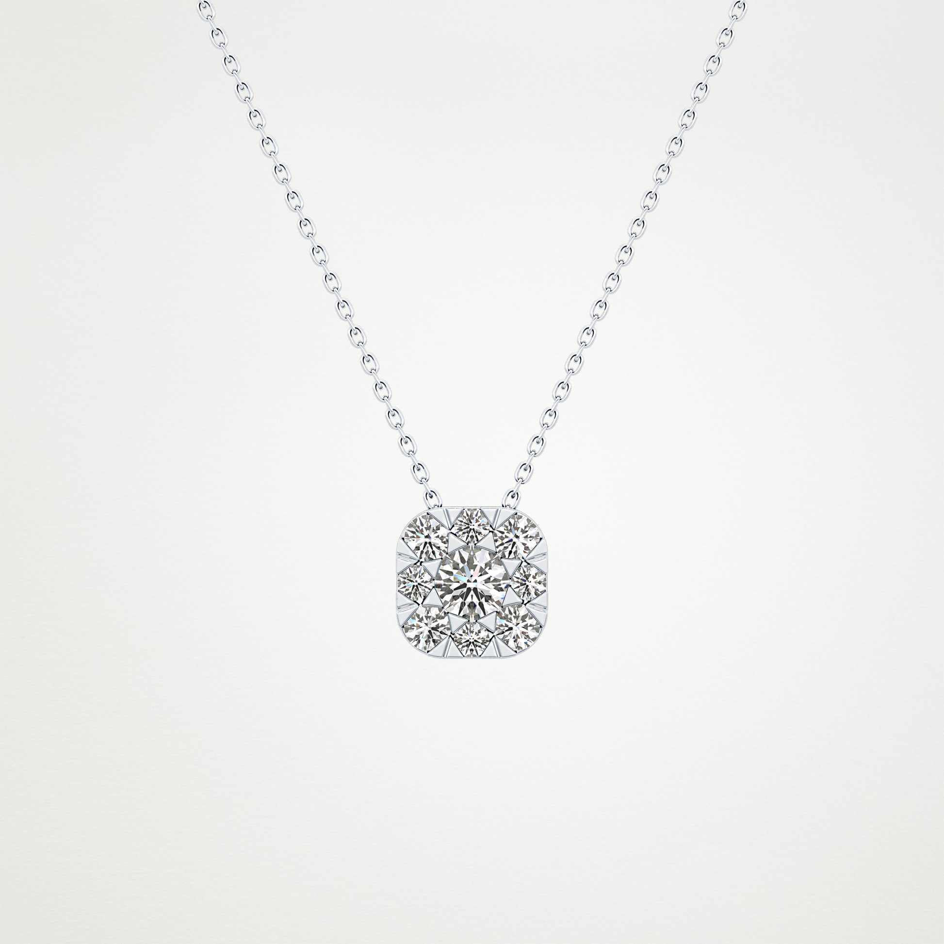 1.16 TCW Round Lab Grown Diamond Multi Stone Cushion Pendant Necklace
