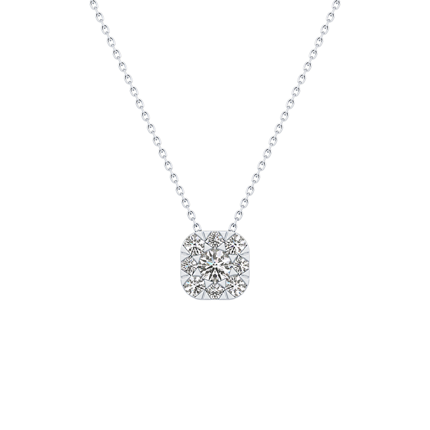1.16 TCW Round Lab Grown Diamond Multi Stone Cushion Pendant Necklace