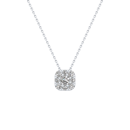 1.16 TCW Round Lab Grown Diamond Multi Stone Cushion Pendant Necklace