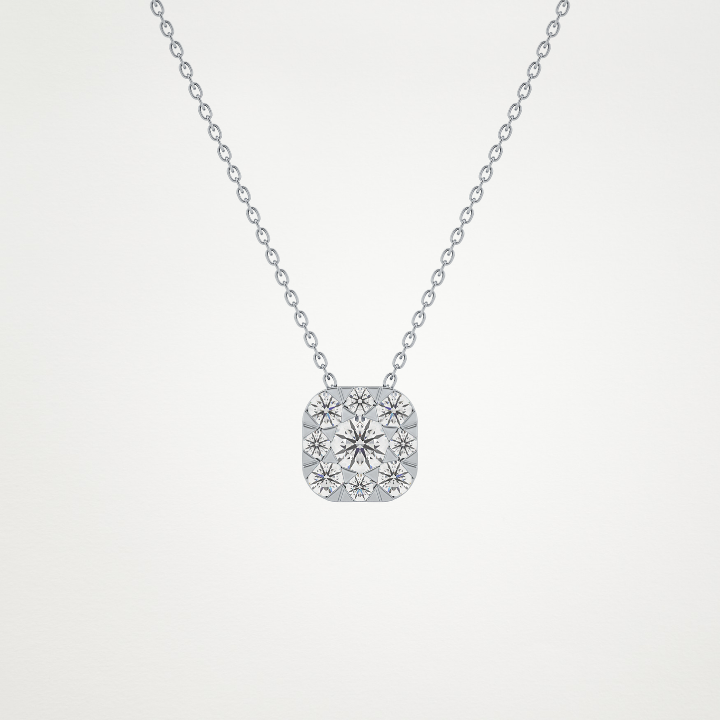 1.16 TCW Round Lab Grown Diamond Multi Stone Cushion Pendant Necklace