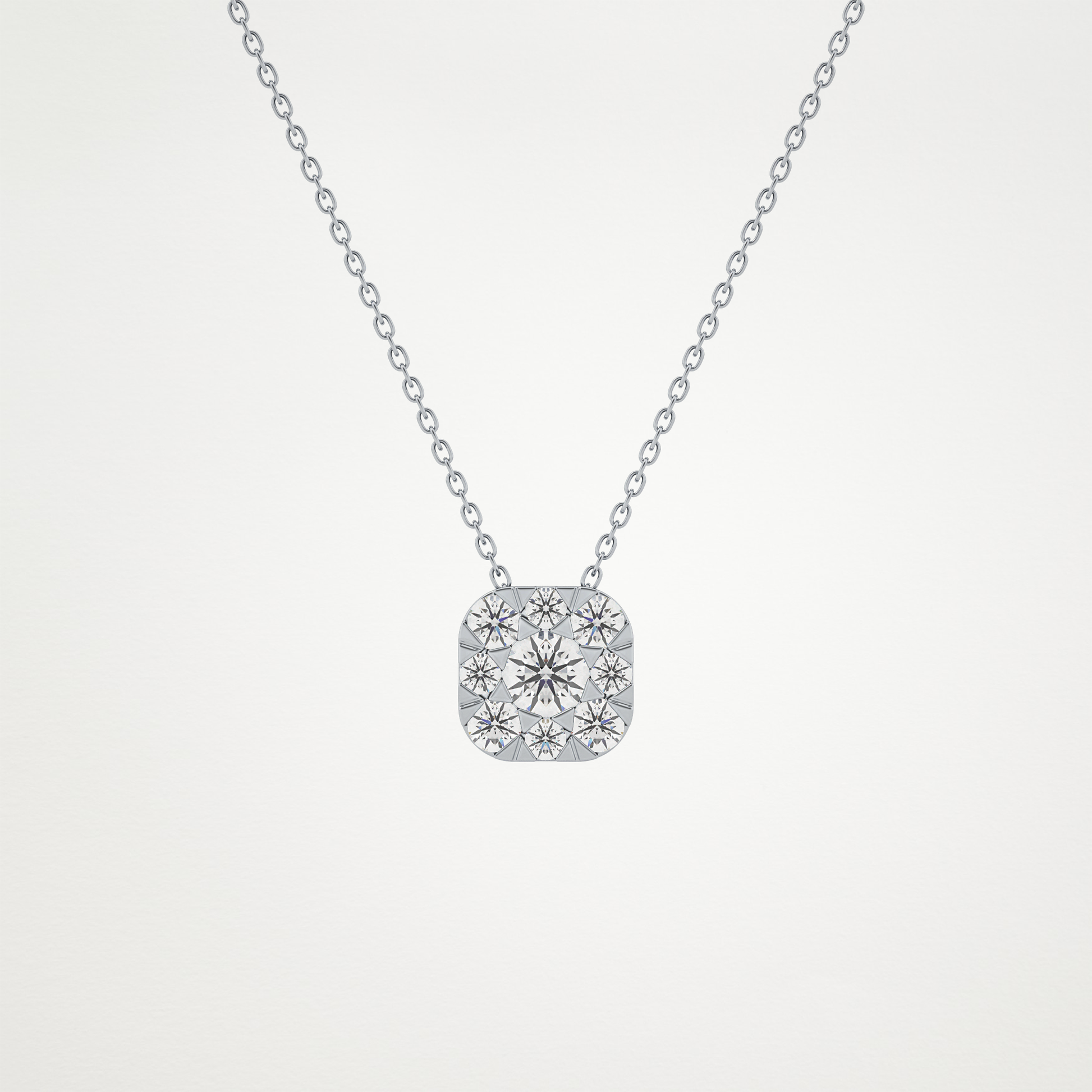 1.16 TCW Round Lab Grown Diamond Multi Stone Cushion Pendant Necklace