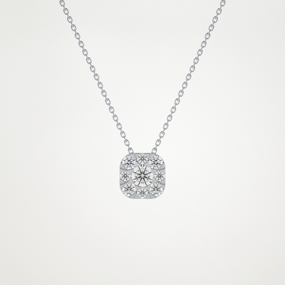 1.16 TCW Round Lab Grown Diamond Multi Stone Cushion Pendant Necklace