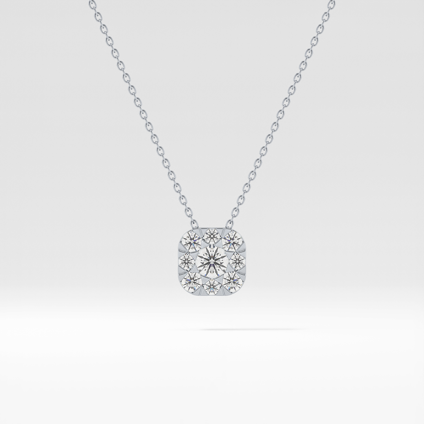 1.16 TCW Round Lab Grown Diamond Multi Stone Cushion Pendant Necklace