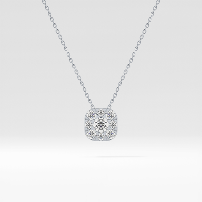 1.16 TCW Round Lab Grown Diamond Multi Stone Cushion Pendant Necklace