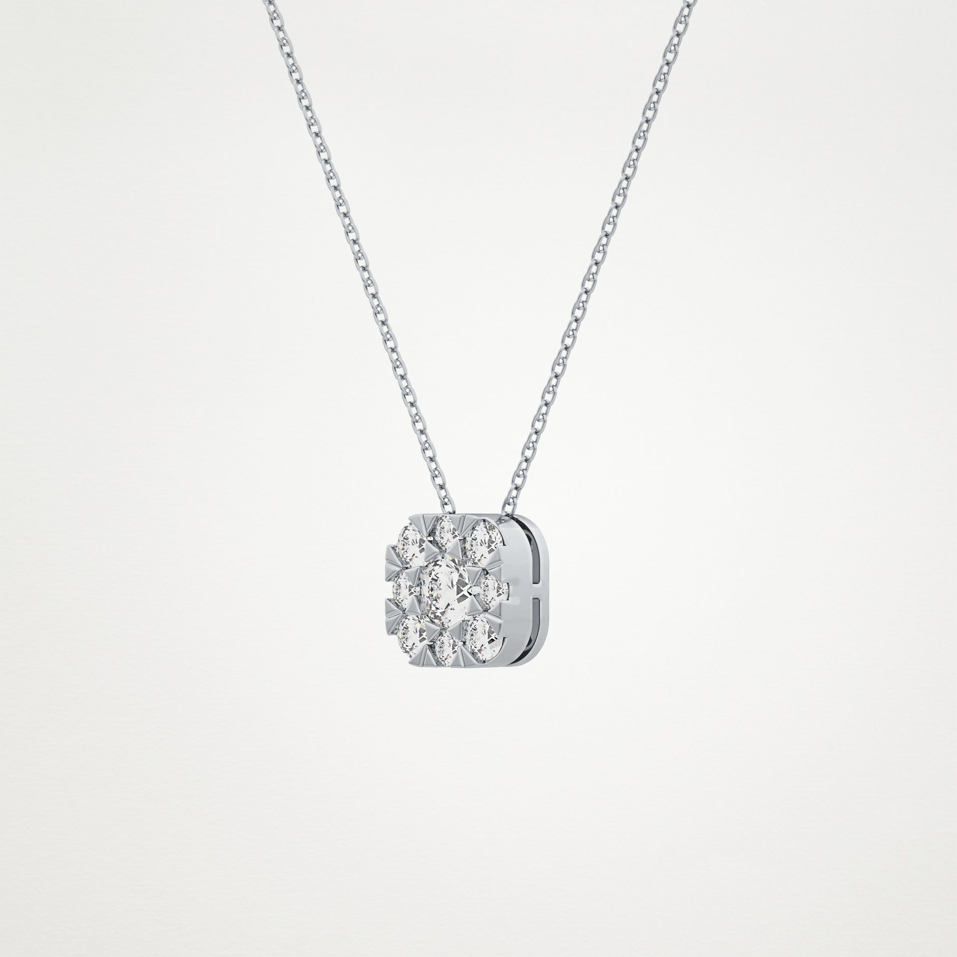 1.16 TCW Round Lab Grown Diamond Multi Stone Cushion Pendant Necklace