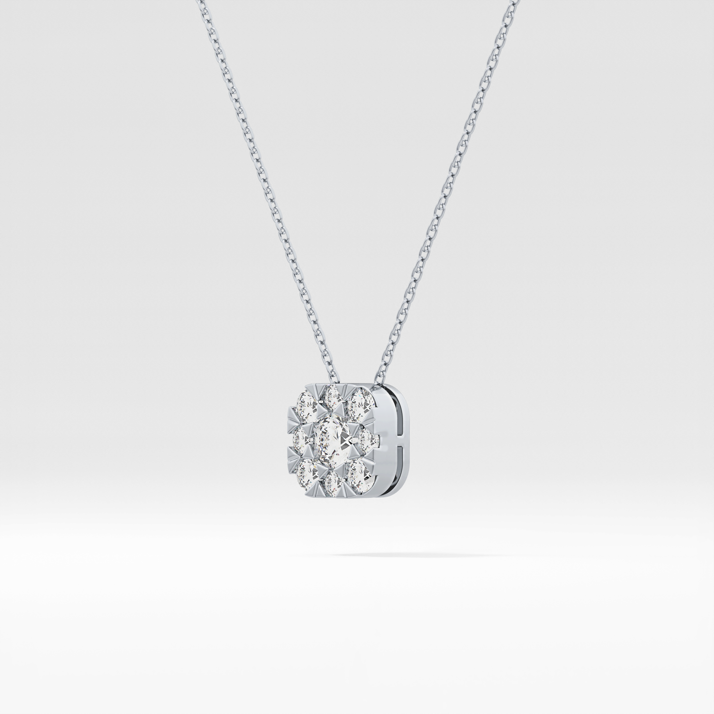 1.16 TCW Round Lab Grown Diamond Multi Stone Cushion Pendant Necklace