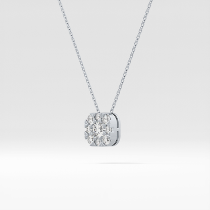 1.16 TCW Round Lab Grown Diamond Multi Stone Cushion Pendant Necklace