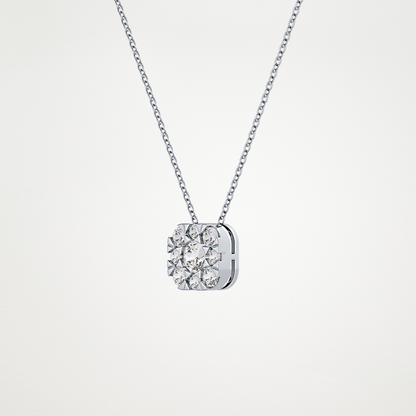 1.16 TCW Round Lab Grown Diamond Multi Stone Cushion Pendant Necklace
