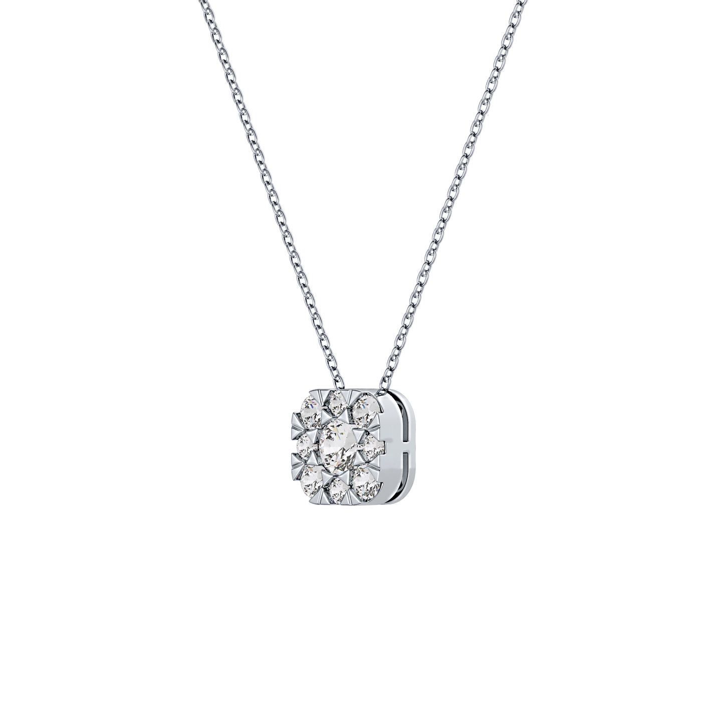1.16 TCW Round Lab Grown Diamond Multi Stone Cushion Pendant Necklace