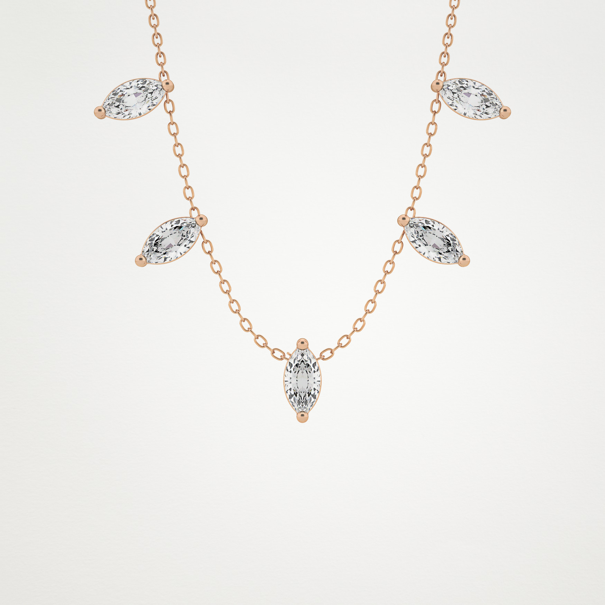 0.88 TCW Marquise Lab Grown Diamond Five Stone Pendant Necklace