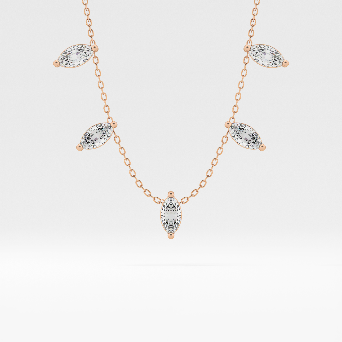 0.88 TCW Marquise Lab Grown Diamond Five Stone Pendant Necklace
