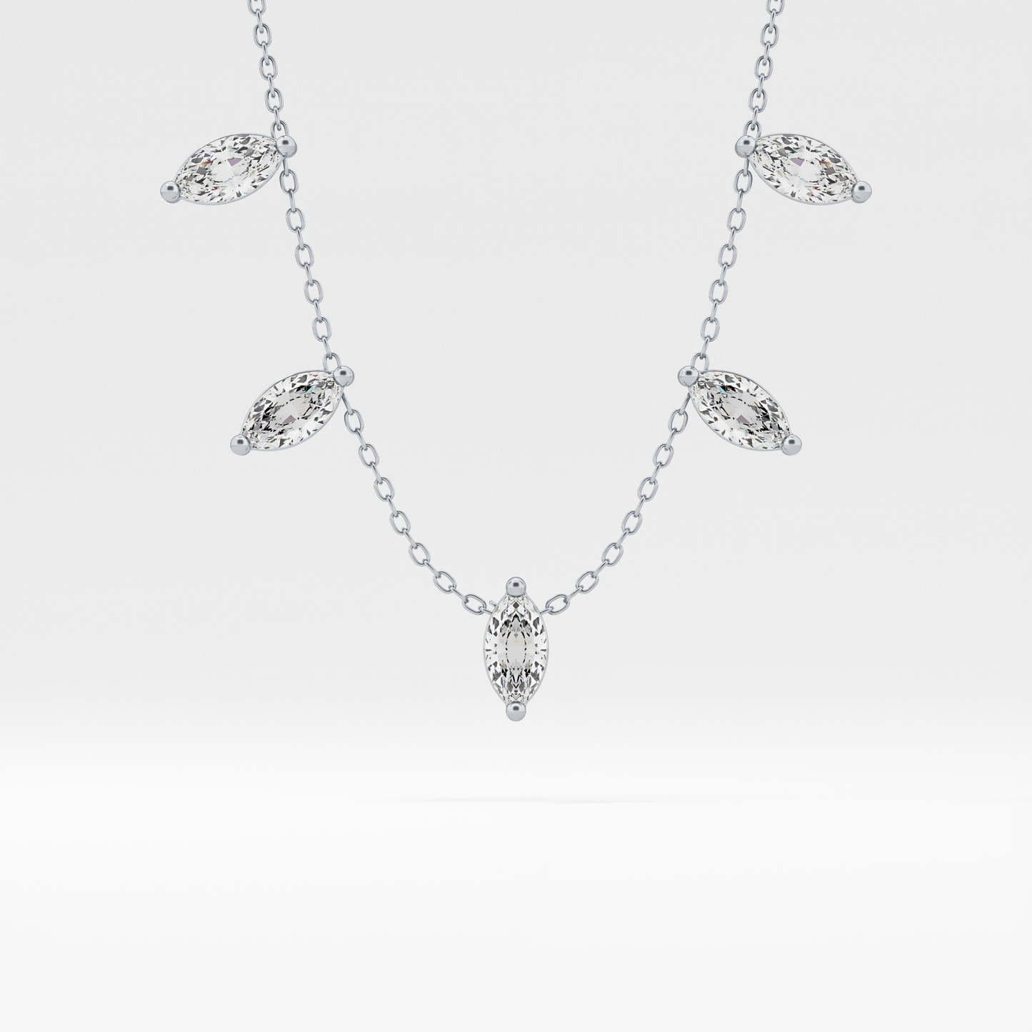 0.88 TCW Marquise Lab Grown Diamond Five Stone Pendant Necklace
