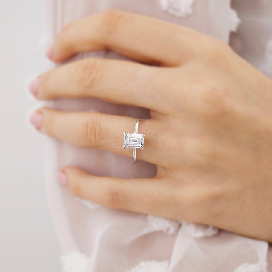Emerald Solitaire Lab Grown Diamond Engagement Ring