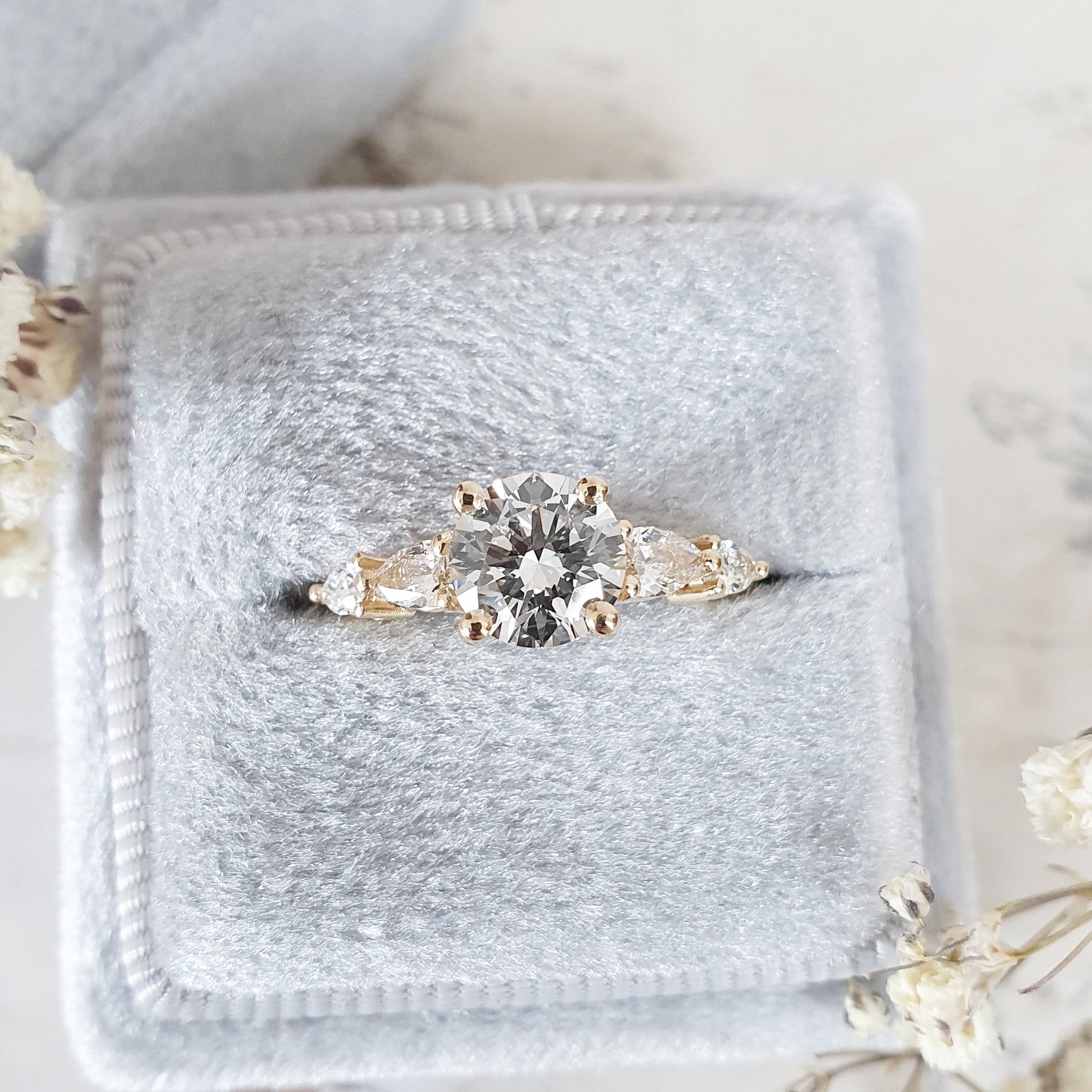 1.0 CT Round Three Stones Lab Grown Diamond Engagement Ring