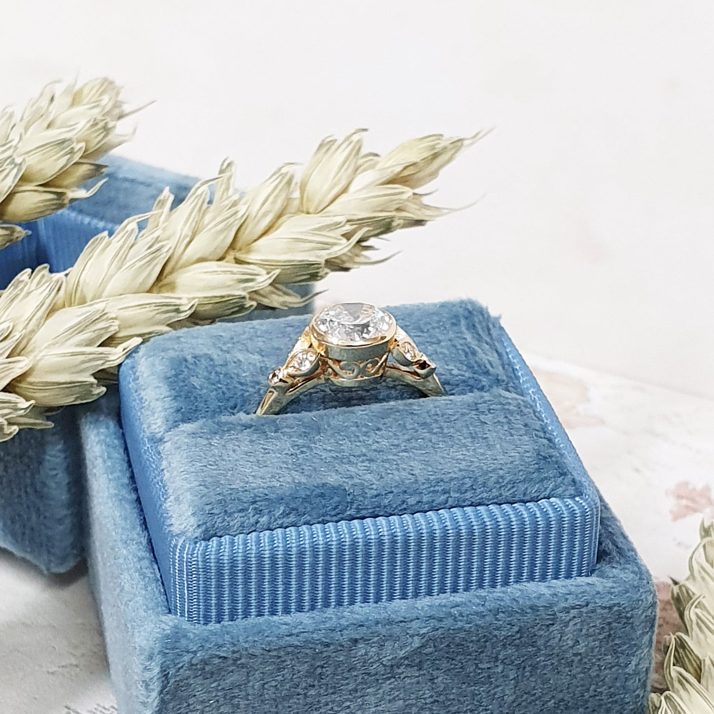 Round Bezel Pave Lab Grown Diamond Engagement Ring