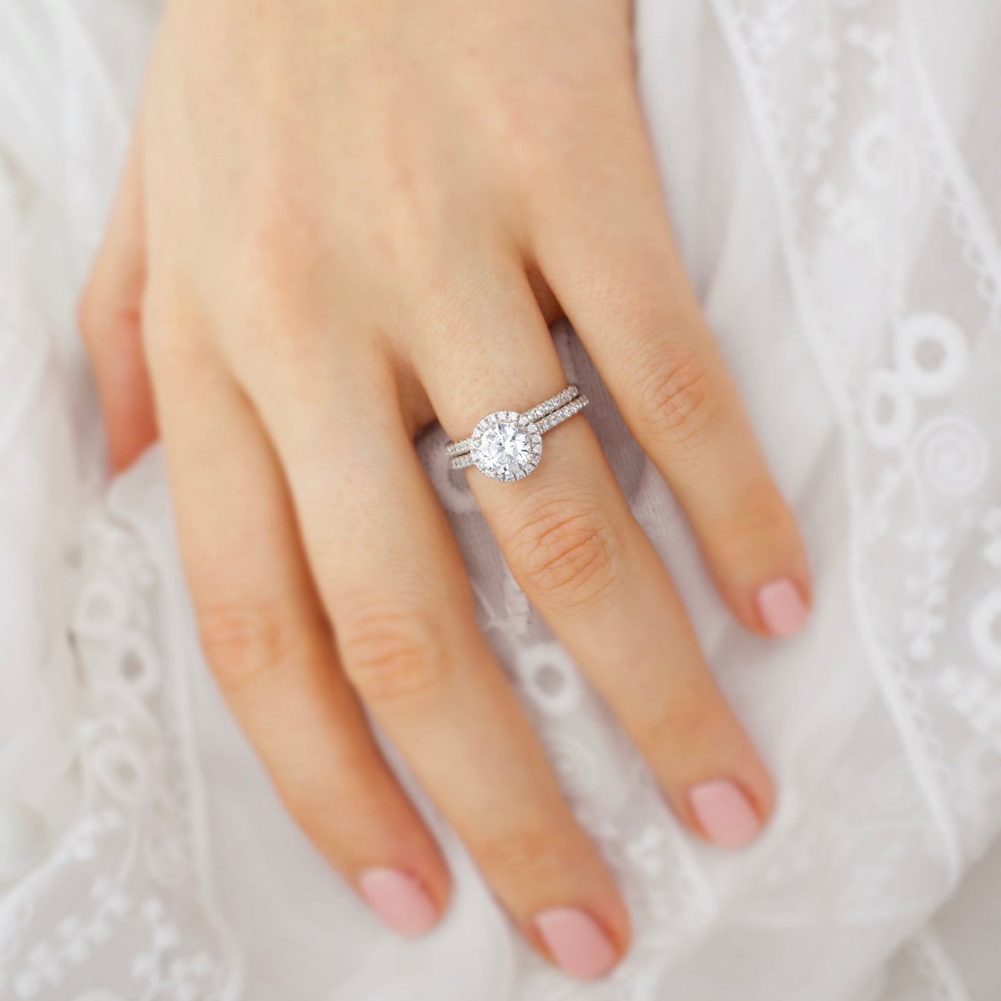 Round Halo & Pave Lab Grown Diamond Engagement Ring