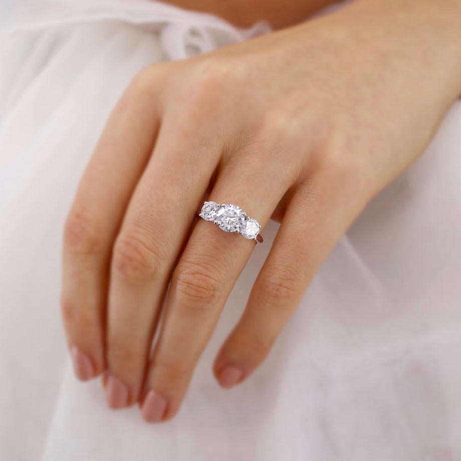 Round Three Stone Lab Grown Diamond Engagement Ring