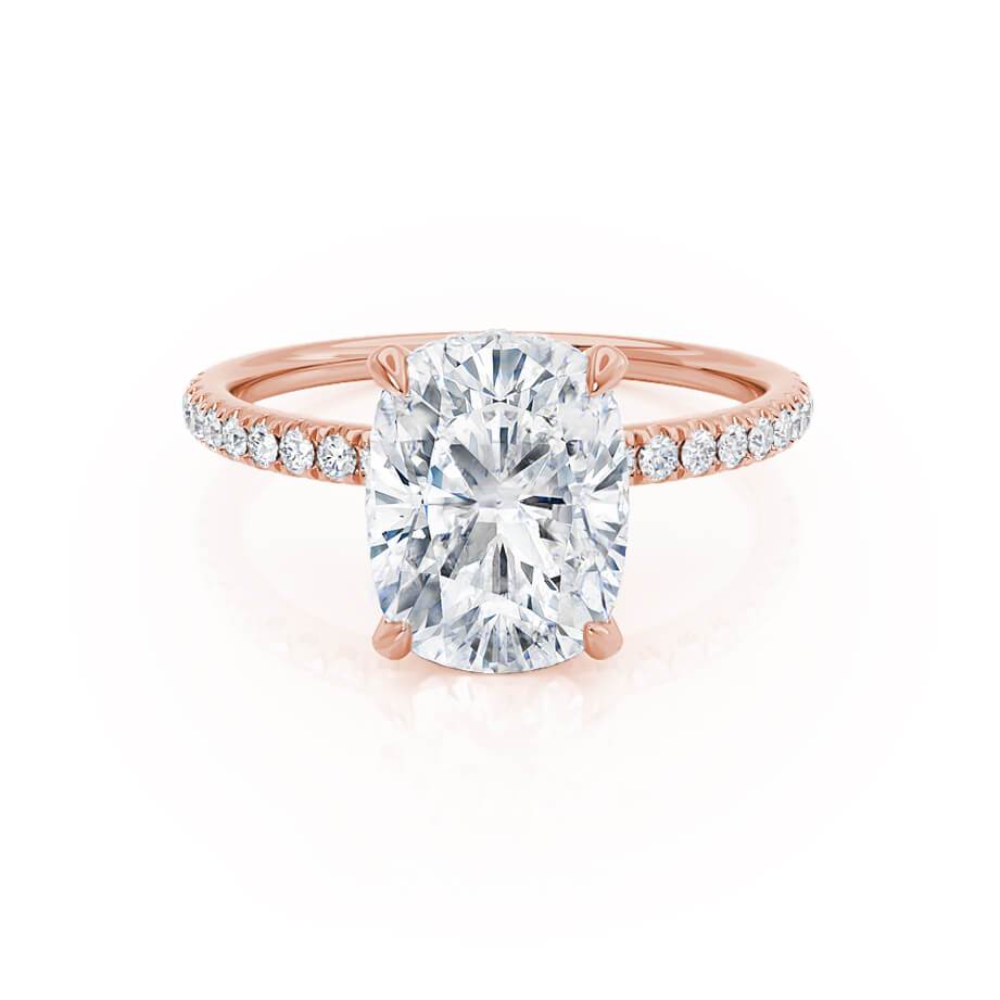 Elongated Cushion Hidden Halo & Pave Lab Grown Diamond Engagement Ring
