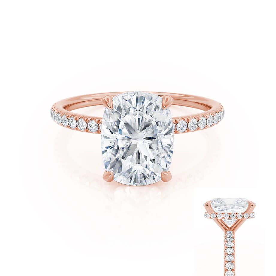 Elongated Cushion Hidden Halo & Pave Lab Grown Diamond Engagement Ring