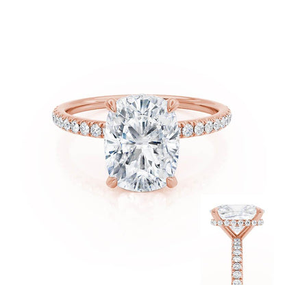 Elongated Cushion Hidden Halo & Pave Lab Grown Diamond Engagement Ring