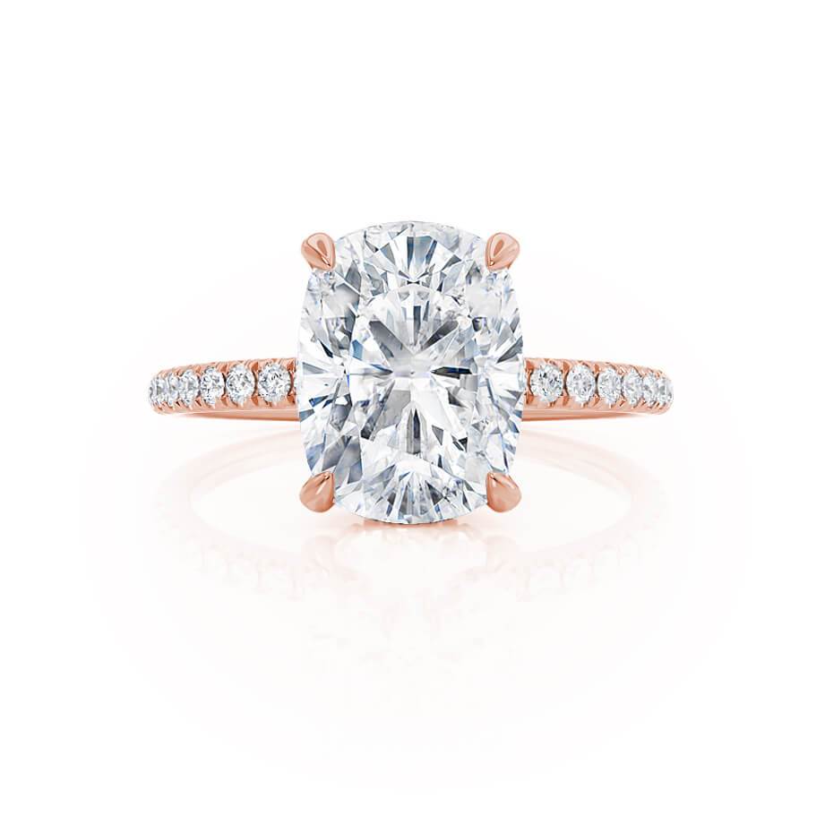 Elongated Cushion Hidden Halo & Pave Lab Grown Diamond Engagement Ring