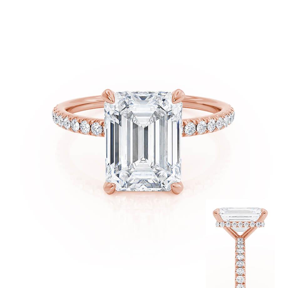 Emerald Hidden Halo & Pave Lab Grown Diamond Engagement Ring