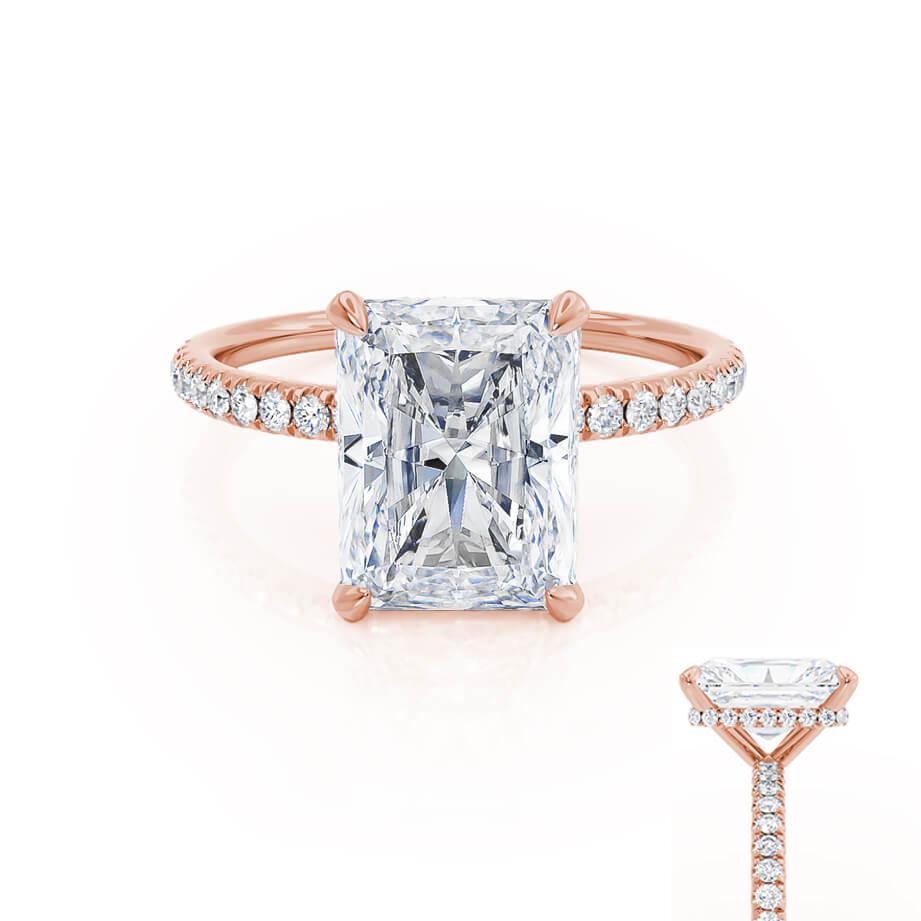 Radiant Hidden Halo & Pave Lab Grown Diamond Engagement Ring