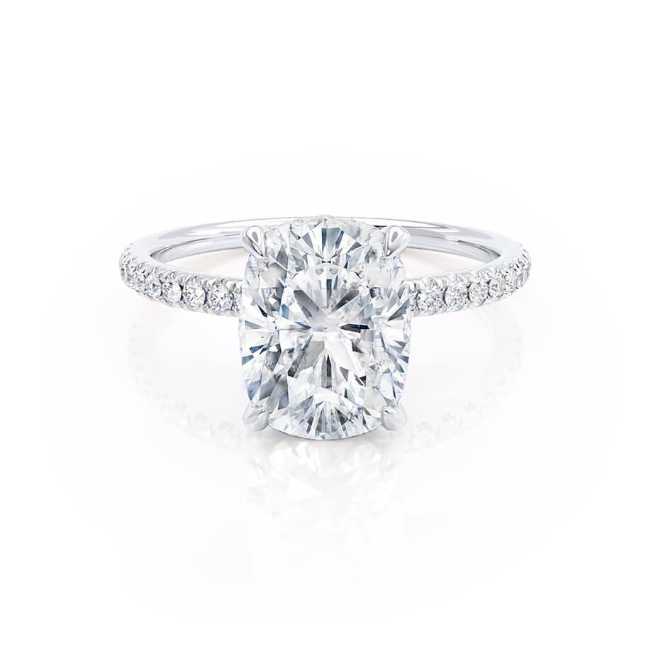 Elongated Cushion Hidden Halo & Pave Lab Grown Diamond Engagement Ring