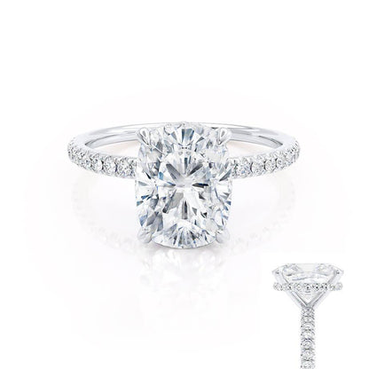 Elongated Cushion Hidden Halo & Pave Lab Grown Diamond Engagement Ring