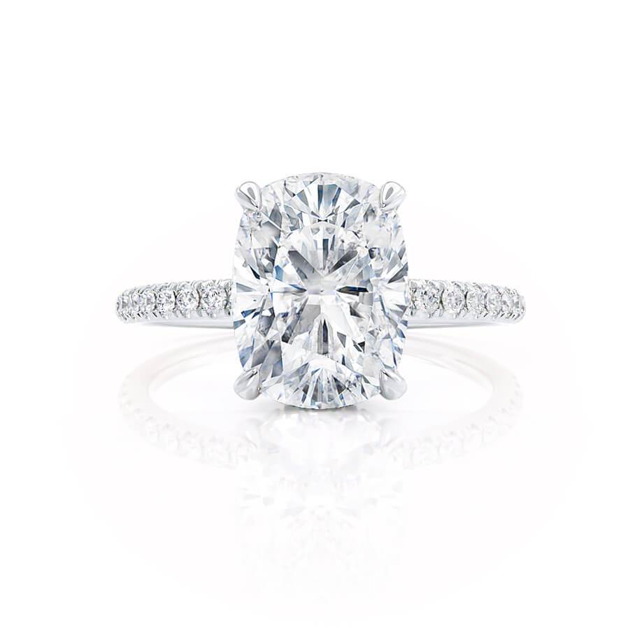 Elongated Cushion Hidden Halo & Pave Lab Grown Diamond Engagement Ring