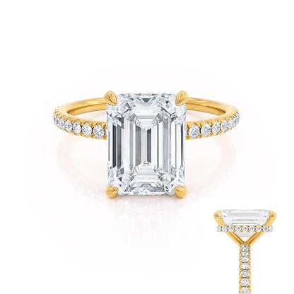Emerald Hidden Halo & Pave Lab Grown Diamond Engagement Ring