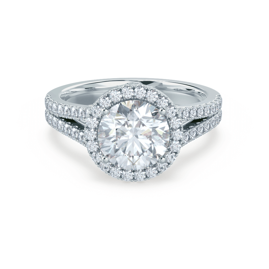 Round Halo & Pave Split Shank Lab Grown Diamond Engagement Ring