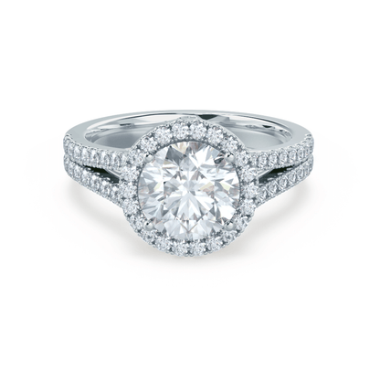Round Halo & Pave Split Shank Lab Grown Diamond Engagement Ring