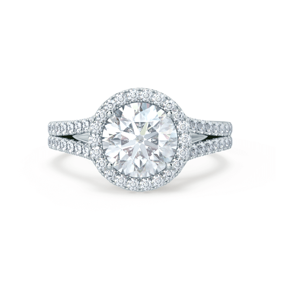 Round Halo, Pave & Split Shank  Lab Grown Diamond Engagement Ring
